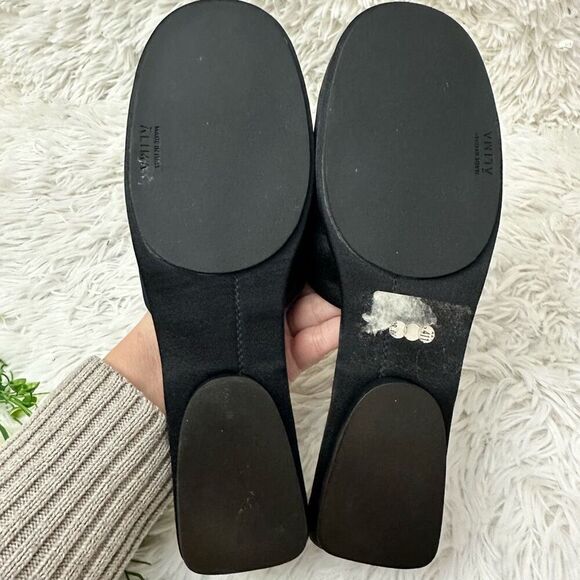 Alima Italy Flat Slip On Mules Slide Black Studded Sparkly Satin size 6 NEW - Picture 8 of 9